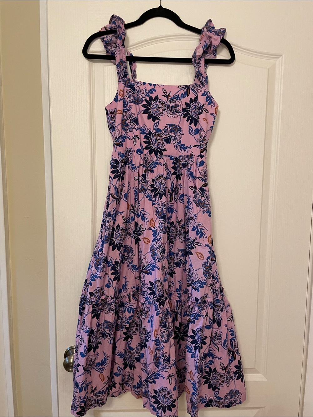 J. Crew Pink Floral Tiered Dress with Ruffle Straps